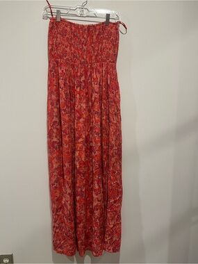 Red Floral Strap Maxi Dress with Smocked Bodice